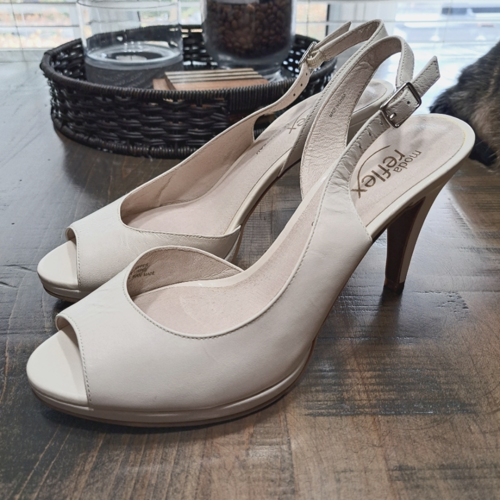 Ladies - Sling Back Leather Platform Dress Heels